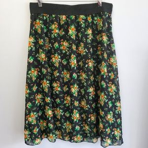 Lularoe Floral Chiffon Midi Skirt with Elastic Waist